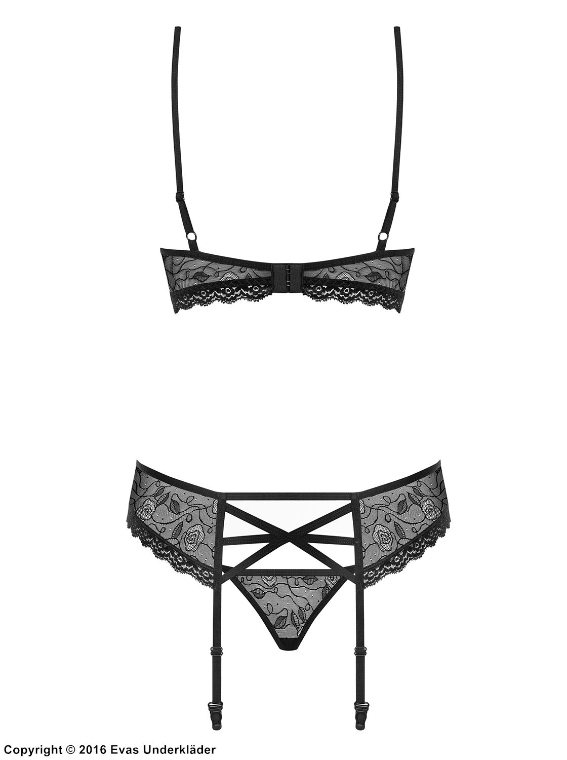 Rosenmönstrat set underkläder i spets, 3 delar